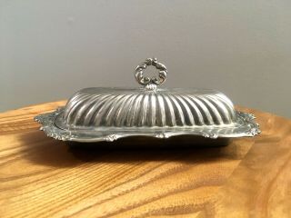 Vintage Ornate Leonard Silver Plate Covered Butter Dish With Glass Insert