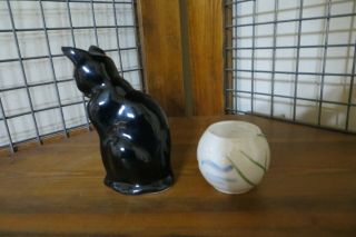 Vintage Ceramic Black Cat w/Fish Bowl Salt & Pepper Shaker Set 2