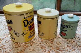 1960s Crystal Domino Pure Cane Sugar Set Of 3 Vintage Collector Canister Tins 2