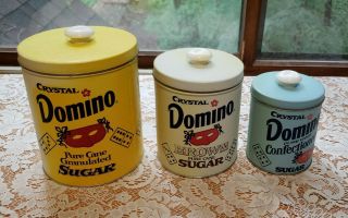 1960s Crystal Domino Pure Cane Sugar Set Of 3 Vintage Collector Canister Tins 3