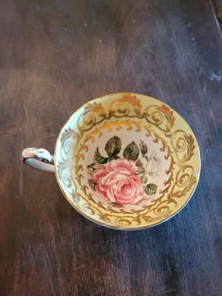 Eb 1850 Foley Bone China Teacup With Rose Pattern Interior With Lemon Yellow Rim