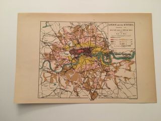 T28) Map Of London And The Suburbs England C.  1892 Print