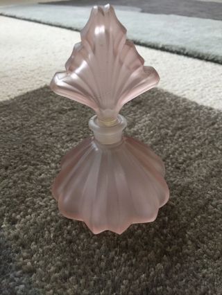 Vintage Medium Size Pink Glass Perfume Bottle Fan Shaped Stopper Art Deco