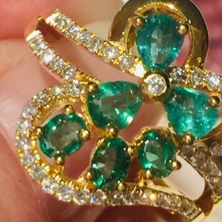 Vintage Natural Emerald 1.  05ct 18k Solid Gold Diamond Cocktail Ring Size8.  5 R430