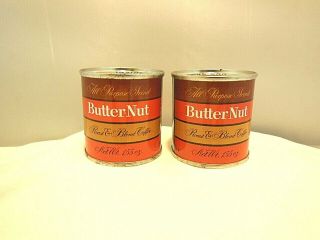 2 Vintage Trial Size Butternut Coffee Tins 1.  55 Oz.  Full 2&1/4 " Tall
