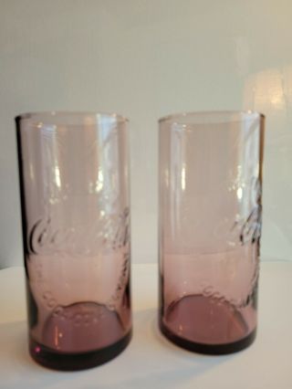 Vintage Set Of 2 Purple Rare Property Of Coca - Cola Straightsided Glasses