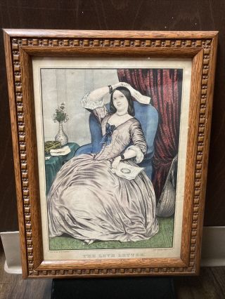 1838 - 1872 Antique Litho N.  Currier 152 Nassau St Ny “the Love Letter” Fainting