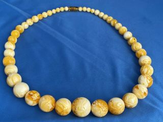 Vintage White Baltic Egg Yolk Amber Round Graduated Bead Necklace