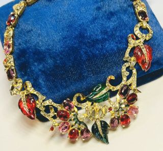 Rare Mazer Enameled Gold Ruby & Emerald Carved Leaves Necklace - Important Design 4