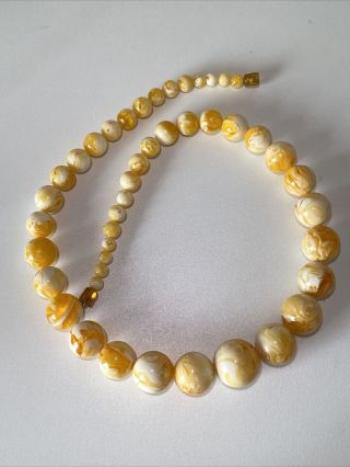 Vintage White Baltic Egg Yolk Amber Round Graduated Bead Necklace 2