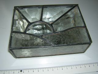 Vintage Bevelled Leaded Glass Trinket Box With Mirror Base