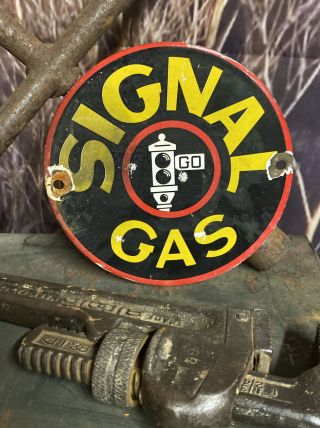 6” Signal ⛽️ Gasoline Porcelain Oil Service Station Pump Plate Sign