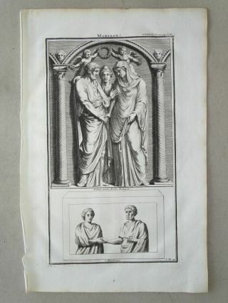 Wedding Marriage Ceremony Rome Ancient Reliefs Montfaucon Copperplate 1719