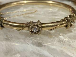 Antique Vintage Retro Diamond Bangle Bracelet 14k Yellow Gold 6.  5 " Id 1850