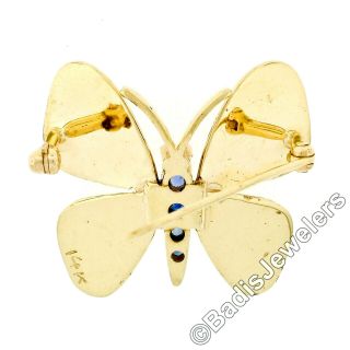 Vintage 14k Gold 0.  40ctw Old Round Blue Sapphire Florentine Butterfly Brooch Pin 6