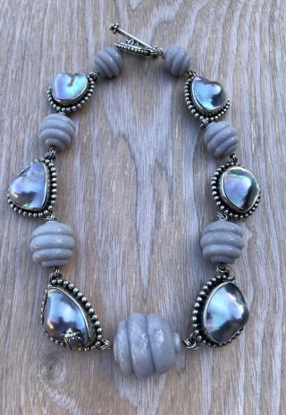 Stephen Dweck Sterling Silver Mabe Blister Pearl & Chalcedony Necklace