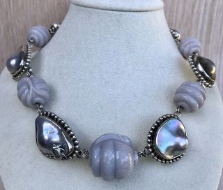 Stephen Dweck Sterling Silver Mabe Blister Pearl & Chalcedony Necklace 3