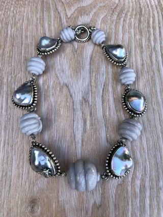 Stephen Dweck Sterling Silver Mabe Blister Pearl & Chalcedony Necklace 4