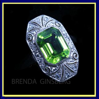 Antique Art Deco Ring Platinum 14k Gold Peridot Diamond French W Appraisal (6773)