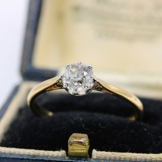 Antique 18ct Yellow Gold And Platinum,  Solitaire 0.  65ct Old Cut Diamond Ring