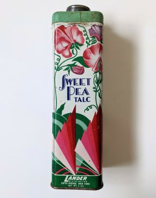Vintage Lander Sweet Pea Talc Tin (empty),  Art Deco Metal Made Usa