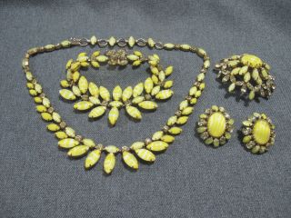 Vintage Signed Schreiner York Necklace & Bracelet Earrings & Brooch Set