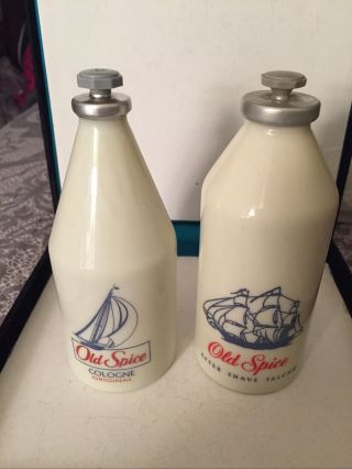 Vintage Old Spice Cologne & After Shave Talcum Milk Glass Bottles