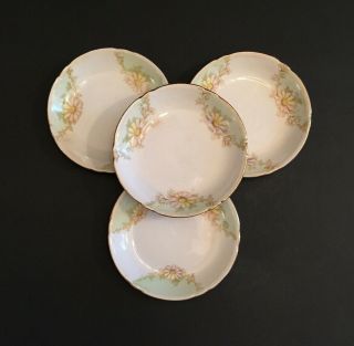4 Antique Vintage Daisy Pattern Butter Pat Plates 3 " Diameter Unmarked Porcelain