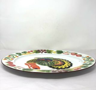Vintage Thanksgiving Farmhouse Cottage Enamelware Platter Turkey 18 