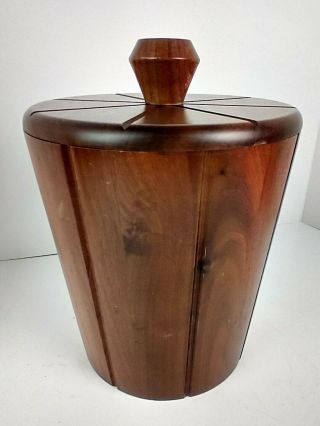 Vermillion Walnut Vintage Mid Century Modern Mcm Ice Bucket With Insert Tongs