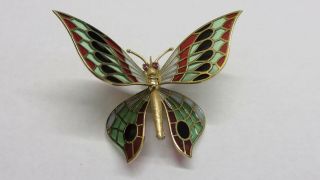 Plique - A - Jour 18kt Gold Multi - Color Enamel Butterfly Brooch Movable Wings Spain