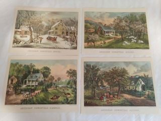 4 Currier And Ives Lithograph Prints " American Homestead " (4 Seasons)