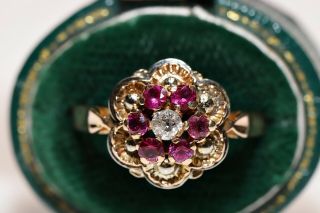 Antique Victorian 18k Gold Natural Diamond And Ruby Decorated Ring