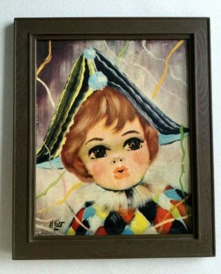 Vintage Mid Century Nico Art Print Big Eyes Harlequin Girl - 11 3/4 " X 9 3/4 "