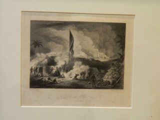 1860 Engraving " The Battle Of Vera Cruz Night Scene 