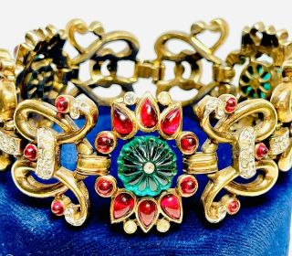 Trifari Philippe Ruby & Melon Cut Emerald Wide Moghul Jewels Of India Bracelet