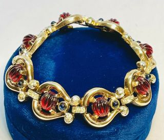 Rare Trifari Alfred Philippe Ruby Melon Cut Moghul Jewels Of India Bracelet