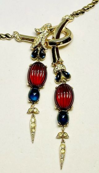 Rare Trifari Alfred Philippe Ruby Melon Cut Moghul Jewels Of India Drop Necklace