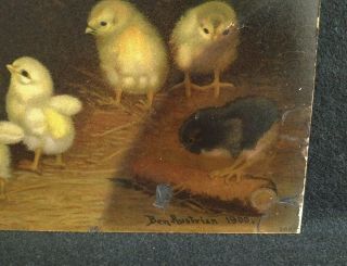 Ben Austrian 1900 Chromolithograph Hen With Chicks Slight Damage LARGE 2