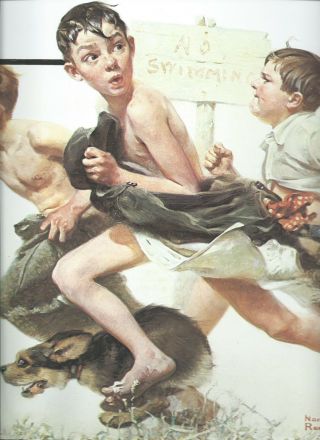 Norman Rockwell " No Swimming " 12 X 10 1/2,  Lithograph Art Print - - We Combine Ship
