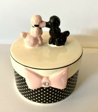 Vintage Trinket Box With Lid Two Kissing Poodles Pink/black/white Pok - A - Dot 3.  5”
