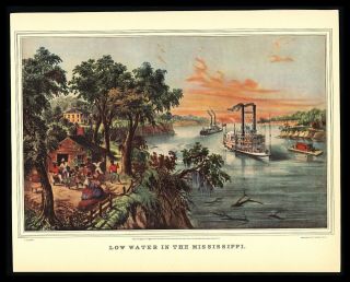 Currier & Ives Print - Low Water In The Mississippi