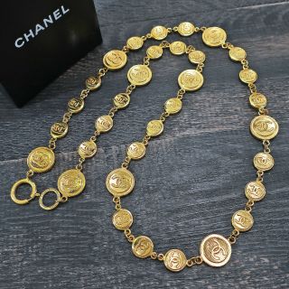 Chanel Gold Plated Cc Logos Coin Charm Vintage Necklace Pendant 6899a Rise - On