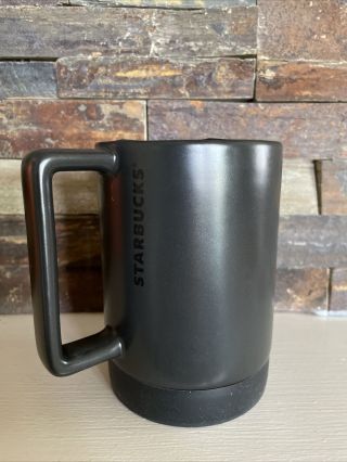Starbucks Matte Black Ceramic Coffee Mug With Rubber Bottom & Rubber Lid 14oz
