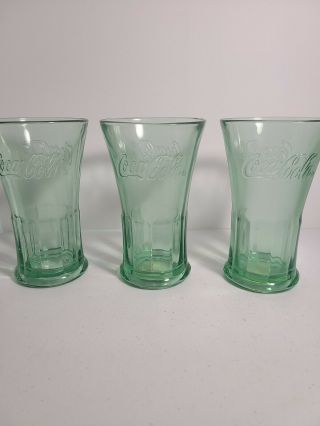 Vintage Libbey Green Glasses Coca Cola Coke Flared Tumblers Heavy 16 Oz Set Of 3
