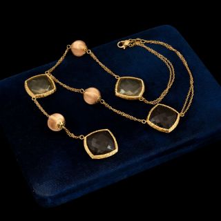 Antique Vintage Deco Mid Century 18k Gold Citrine Heavy Chain Lavaliere Necklace