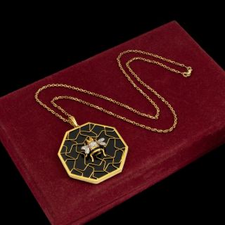 Antique Vintage Deco Mid Century 18k 14k Gold 900 Platinum Onyx Diamond Necklace
