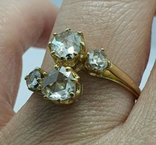 Antique Victorian Rose Cut Diamond 1.  43 Ct You & Me Gold 18k Ring