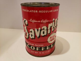 Old Vintage Savarin Coffee Tin Can 1lb Palisades Park Nj Made In The Usa