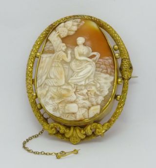 Very Rare Antique Victorian Large Shell Cameo Brooch Pin 